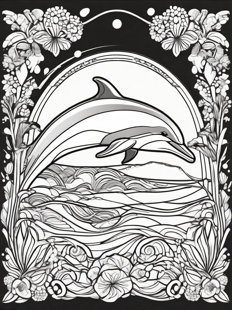 Dolphin Coloring Page - Playful Ocean Swimmer  black outline printable coloring page