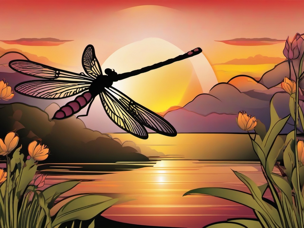 Dragonfly clipart - dragonfly with a sunset backdrop  clipart