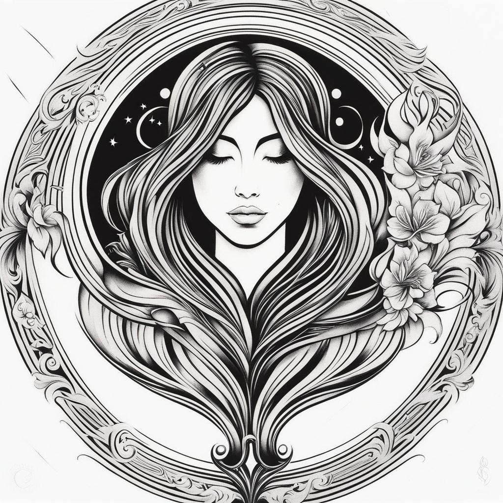 virgo tattoo black and white design 