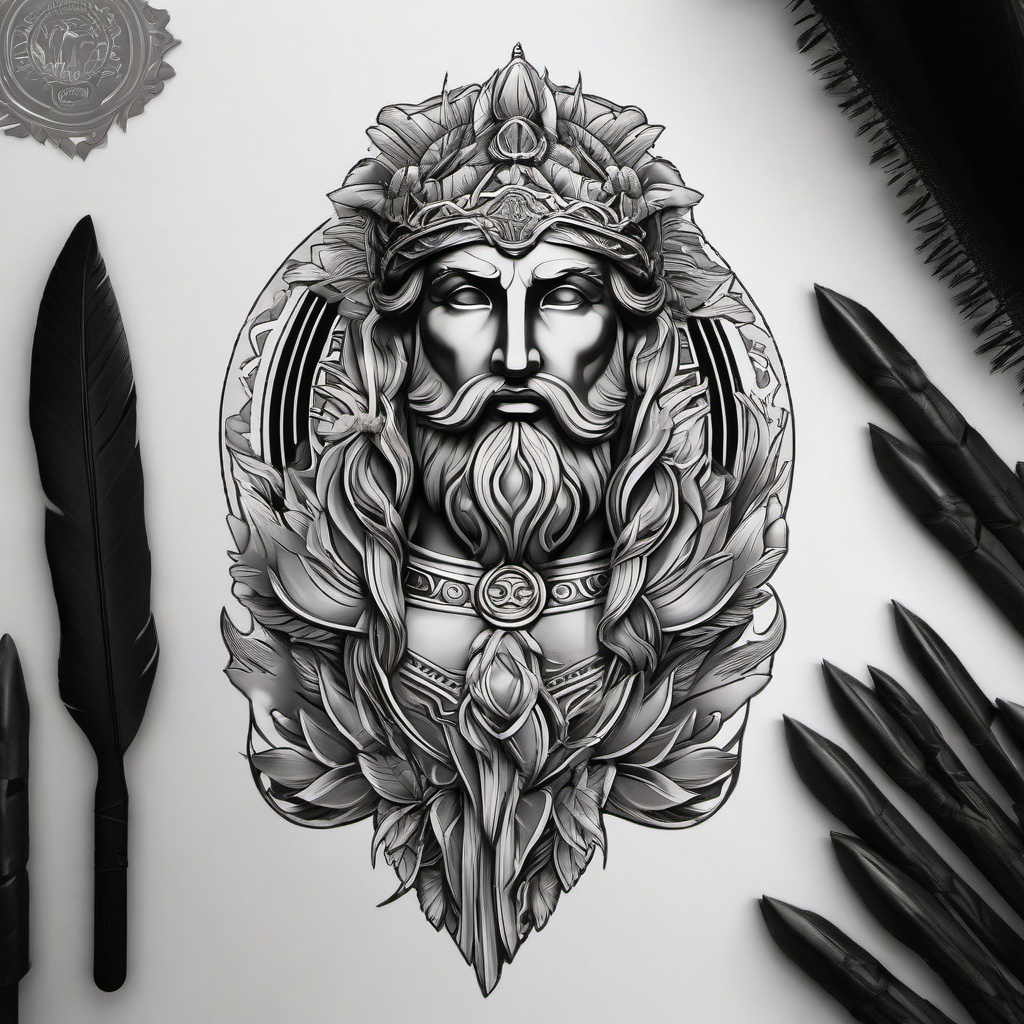 Roman God Tattoo - Explore Roman mythology with a tattoo featuring a god or deity from the ancient Roman pantheon.  simple color tattoo, white background