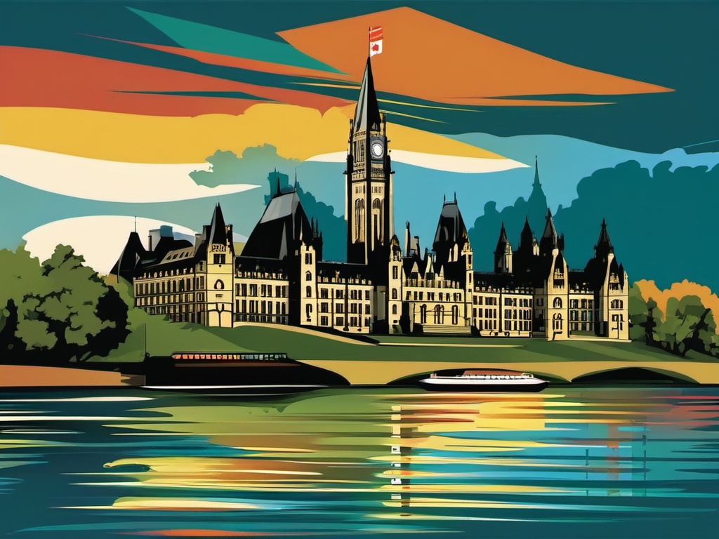 Ottawa clipart - Parliament Hill and Ottawa River,  color vector clipart