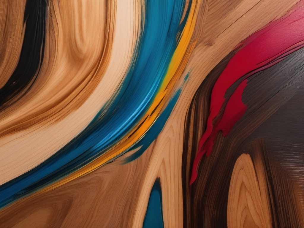 Abstract brush strokes on wood top view, product photoshoot realistic background, hyper detail, high resolution