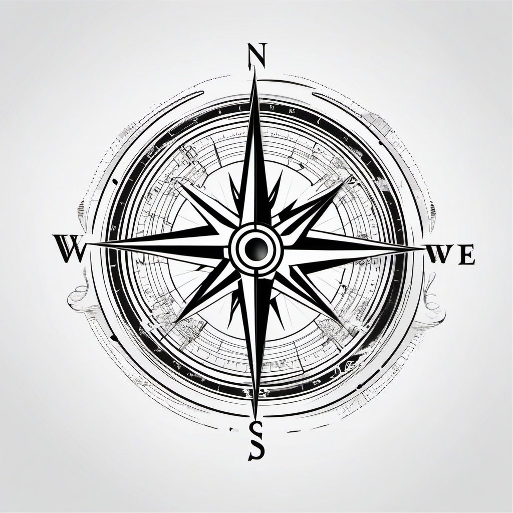 Compass and Map Tattoo - Compass design accompanied by a map.  simple vector tattoo,minimalist,white background