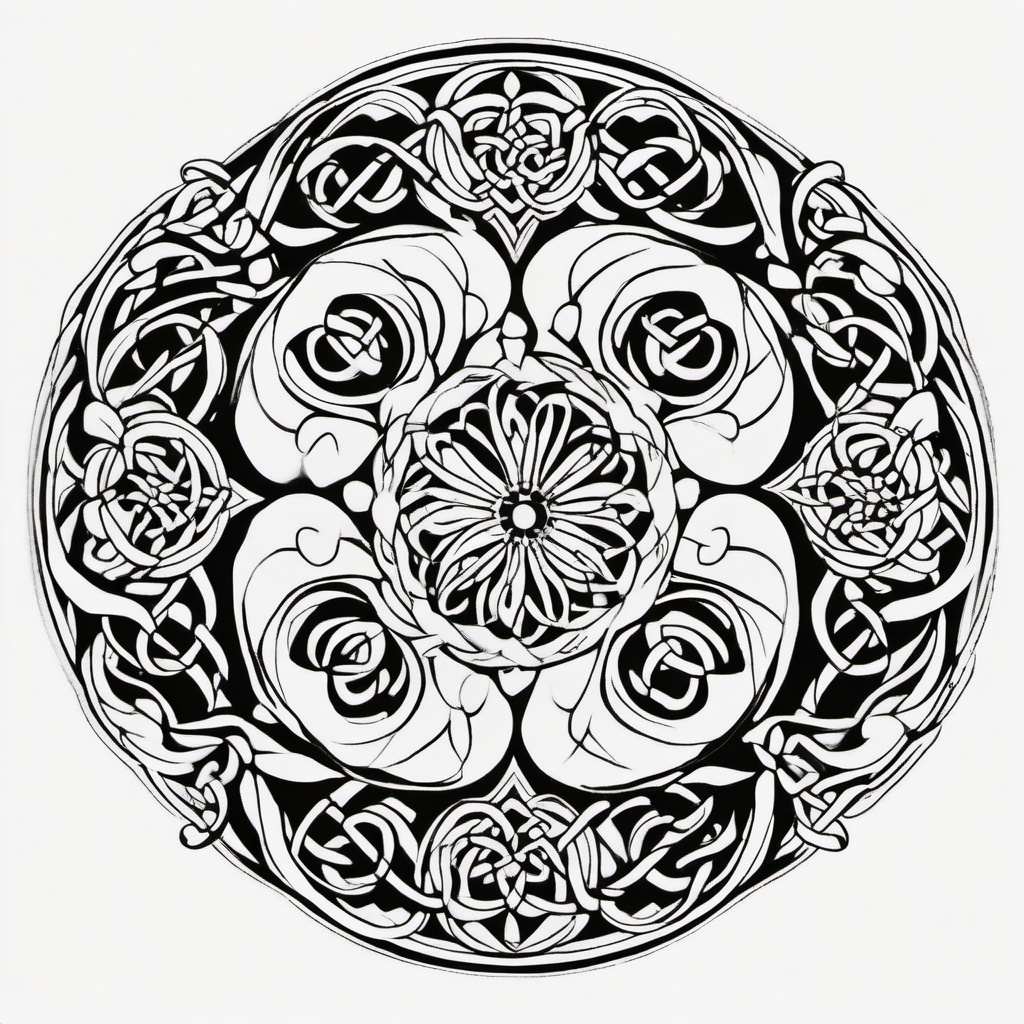 celtic flower tattoo designs  simple color tattoo,minimal,white background