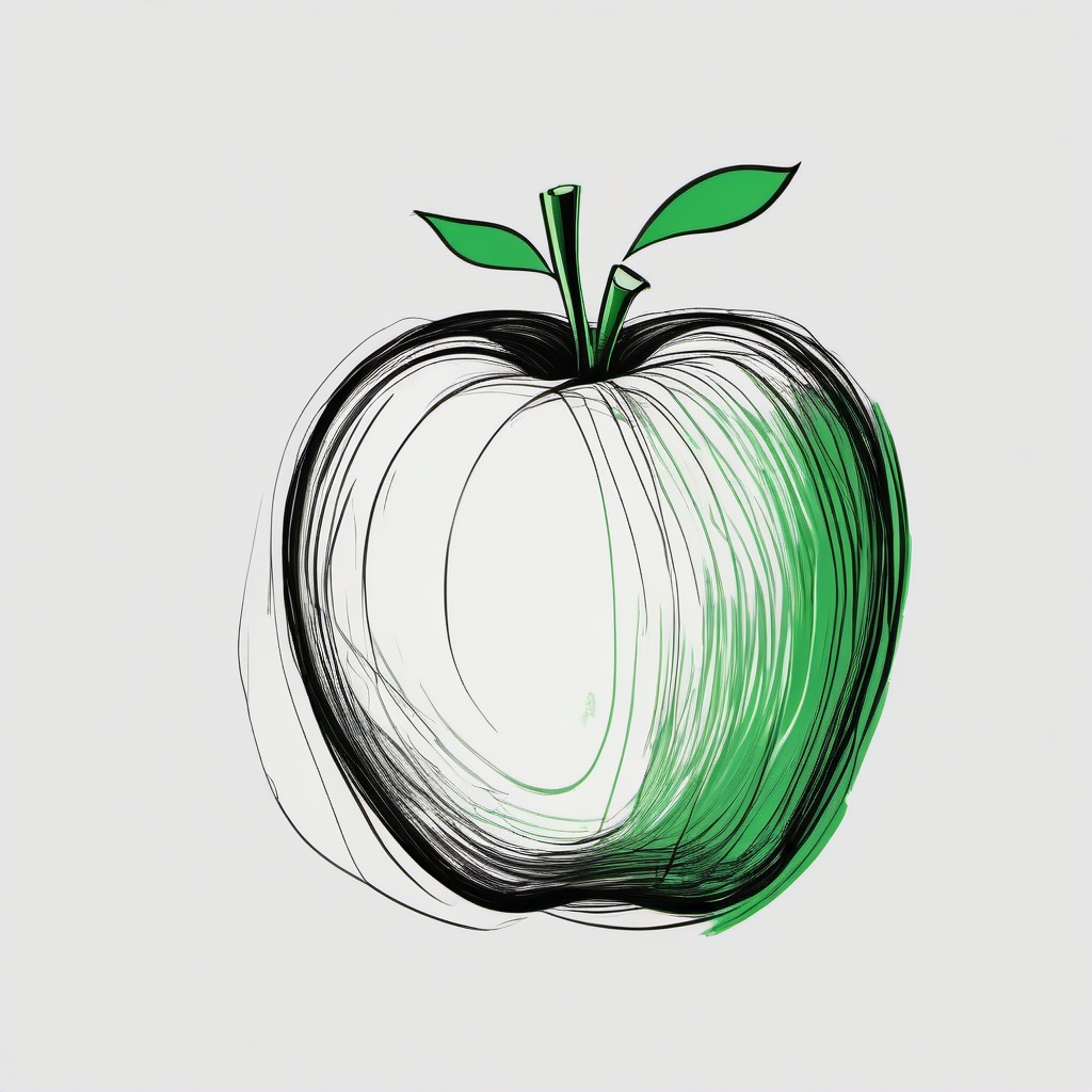 drawing of a green apple  minimal rough sketch scribbles,doodles,black and white