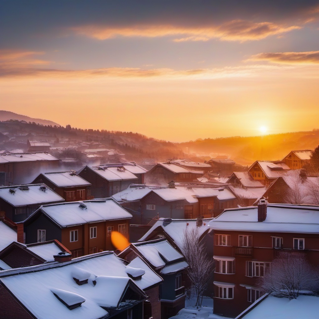 Snowy Rooftops at Sunrise  background picture, close shot professional product  photography, natural lighting, canon lens, shot on dslr 64 megapixels sharp focus