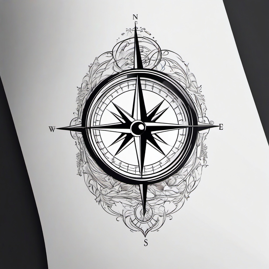 Compass Map Tattoo - Compass tattoo combined with a map.  simple vector tattoo,minimalist,white background