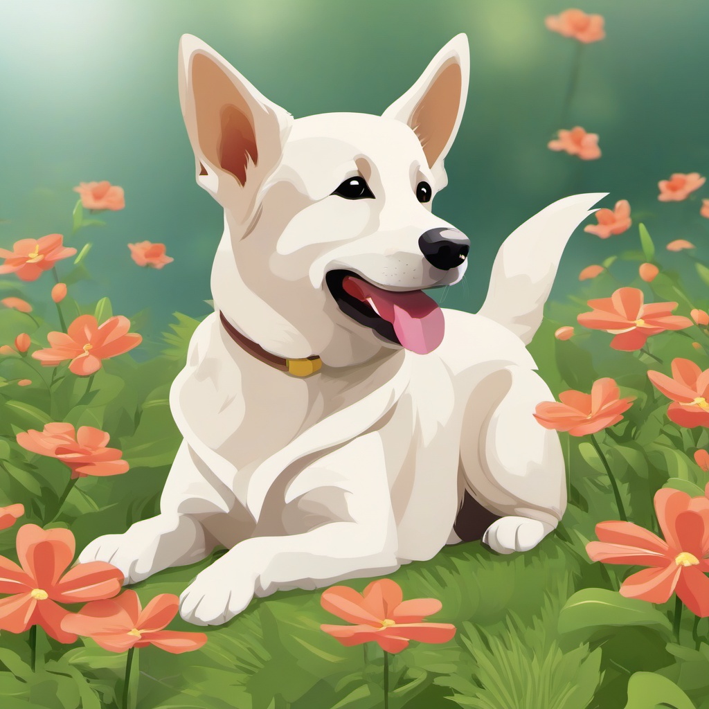 Dog cute with a wagging tail clipart  simple, 2d flat