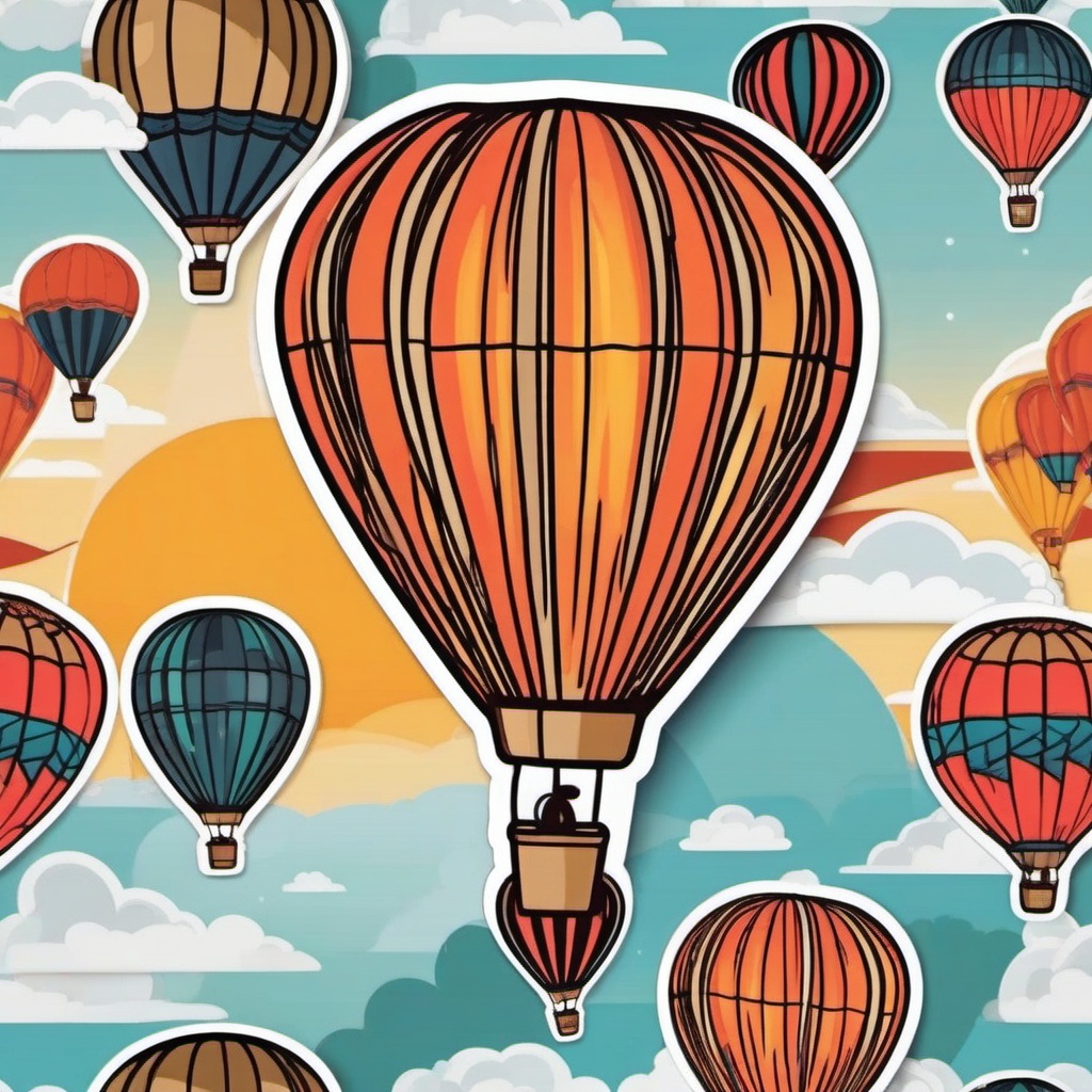 Hot Air Balloon Adventure Sticker - Adventurous hot air balloon ride, ,vector color sticker art,minimal