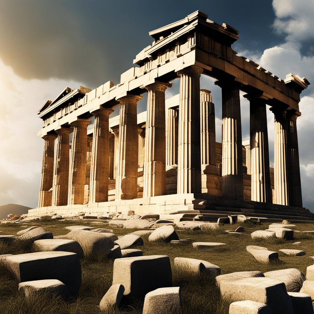 parthenon in ruins - depict the parthenon in athens, greece, as it appears in its classical ruins. 