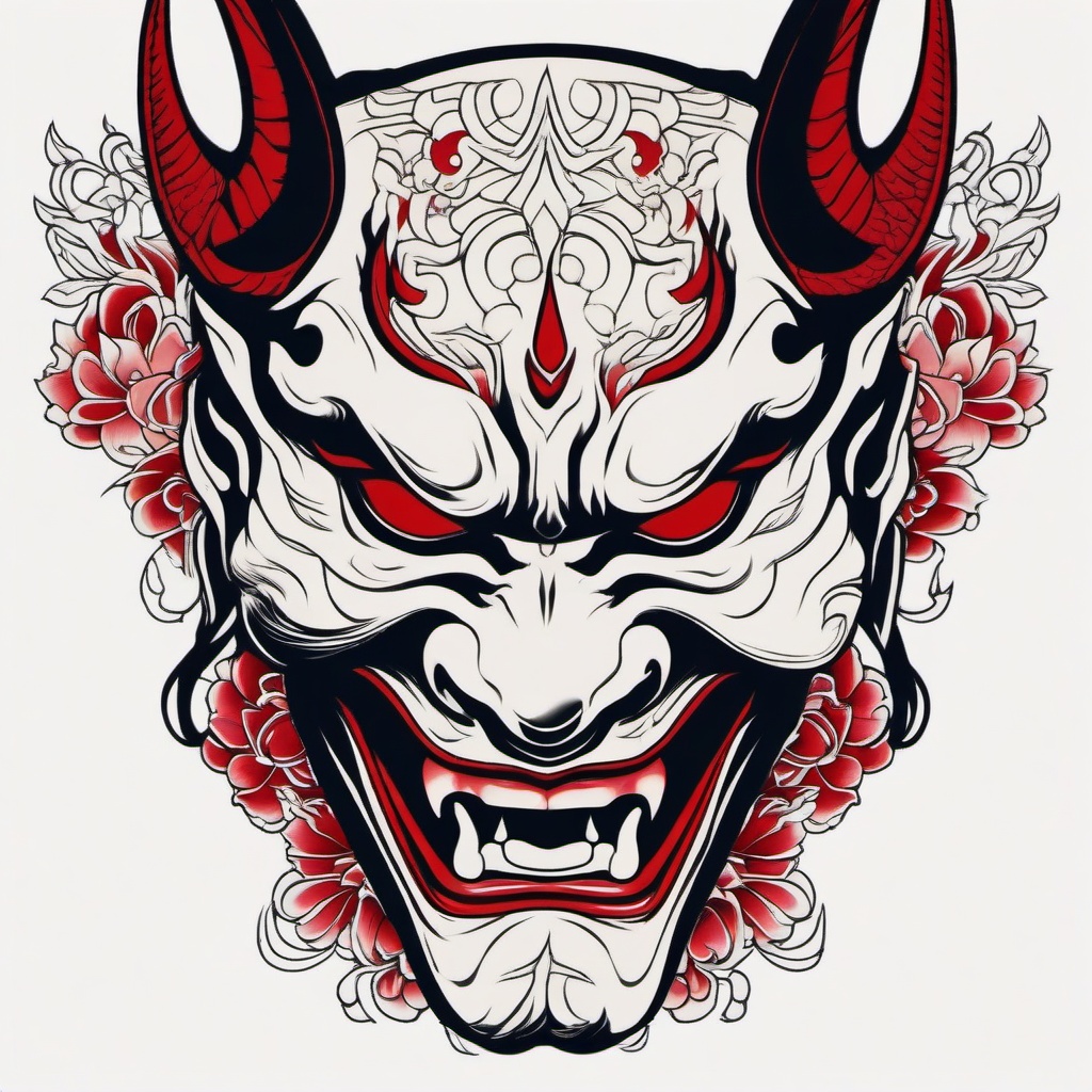 hannya mask yakuza  simple color tattoo,white background,minimal