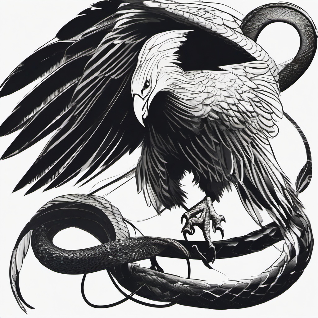 drawing of an eagle with a snake  minimal rough sketch scribbles,doodles,black and white