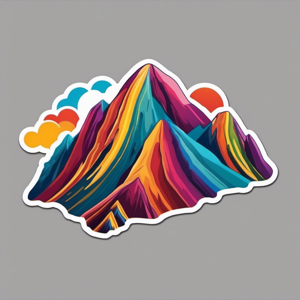 Rainbow Mountain Peru sticker- Colorful mountain with vibrant mineral deposits in Peru, , sticker vector art, minimalist design