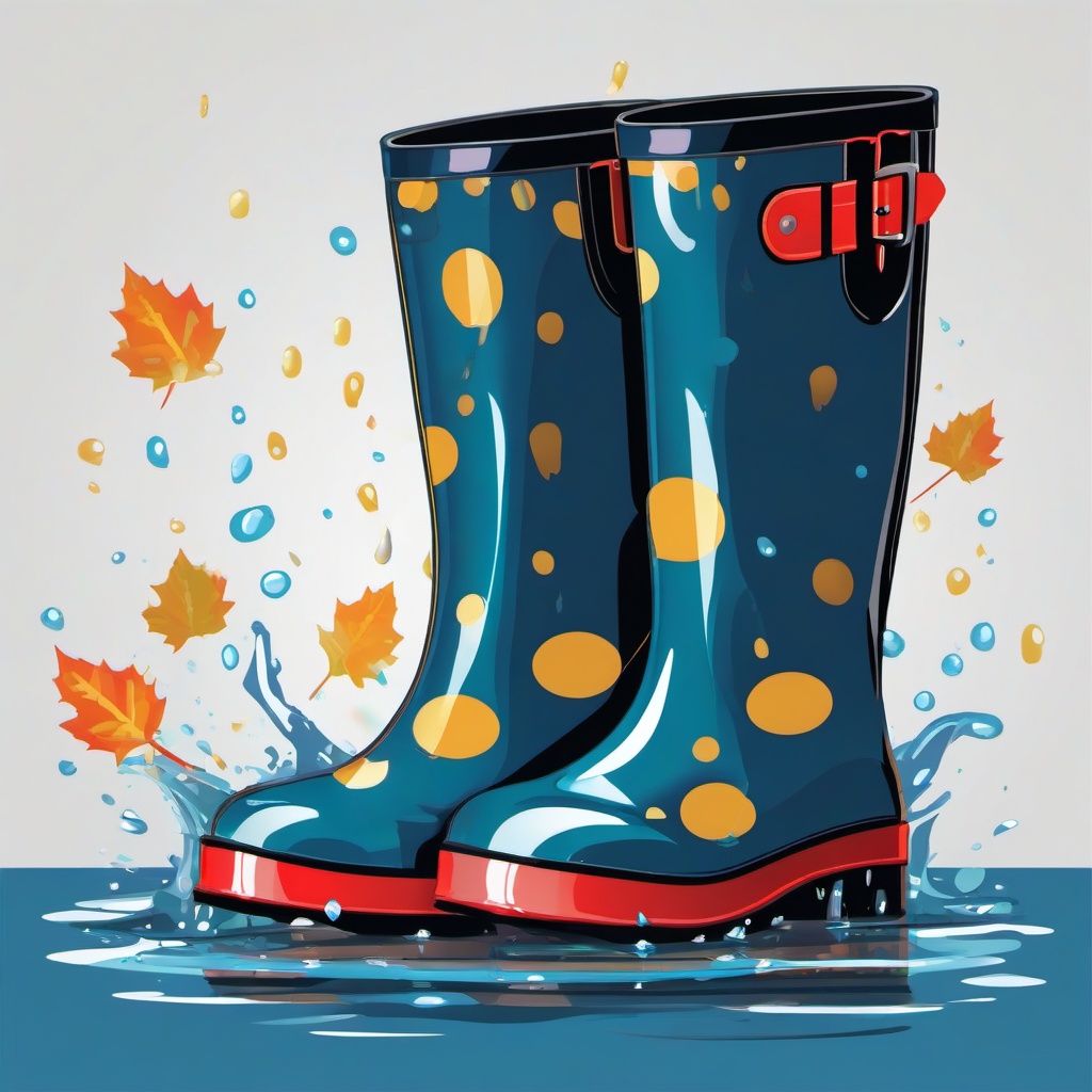 April clipart - rain boots splashing in puddles  