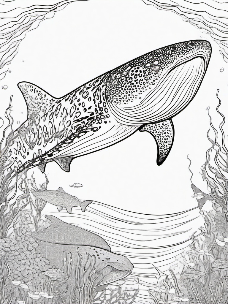 Whale Shark Coloring Pages - Gentle Giant of the Deep  black outline printable sheet, coloring page