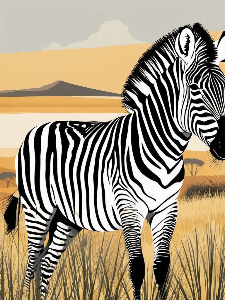 Plains Zebra Clip Art - Plains zebra grazing on the savanna,  color vector clipart, minimal style