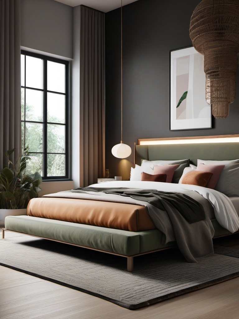 Modern Zen Aesthetic Bedroom - Create a modern bedroom with serene and zen-inspired decor. , bedroom interior decor design ideas, multicoloured, photo realistic, hyper detail, high resolution,