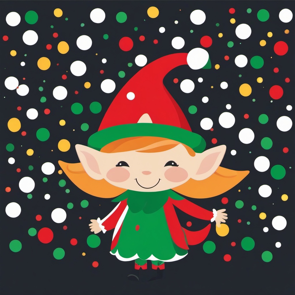 Elf clipart - elf surrounded by holiday lights  color,minimalist,vector clipart