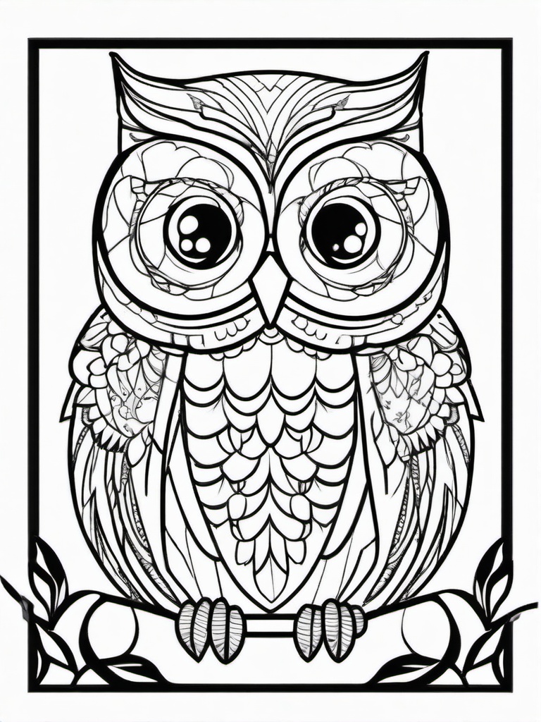 Owl Coloring Pages - Owl with a flower  simple coloring pages