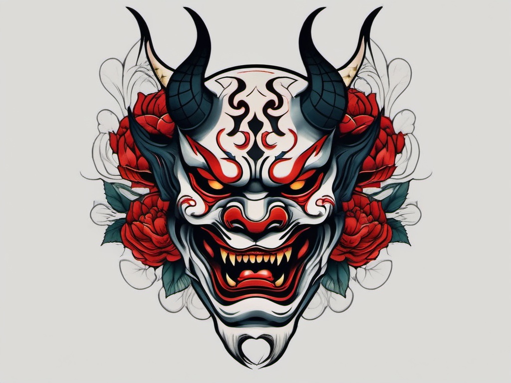 hannya tattoo color  simple color tattoo,white background,minimal