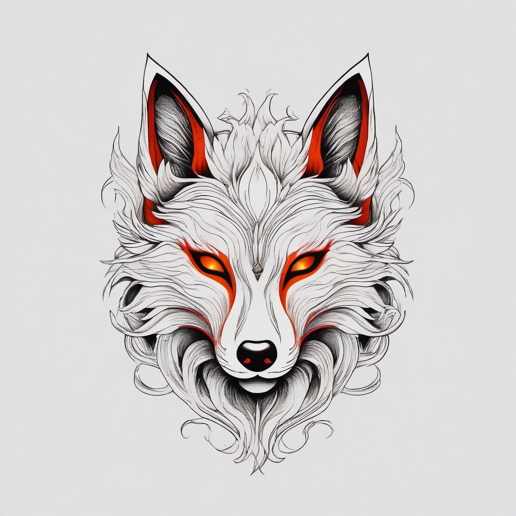 kitsune mask tattoo simple  simple color tattoo,white background,minimal