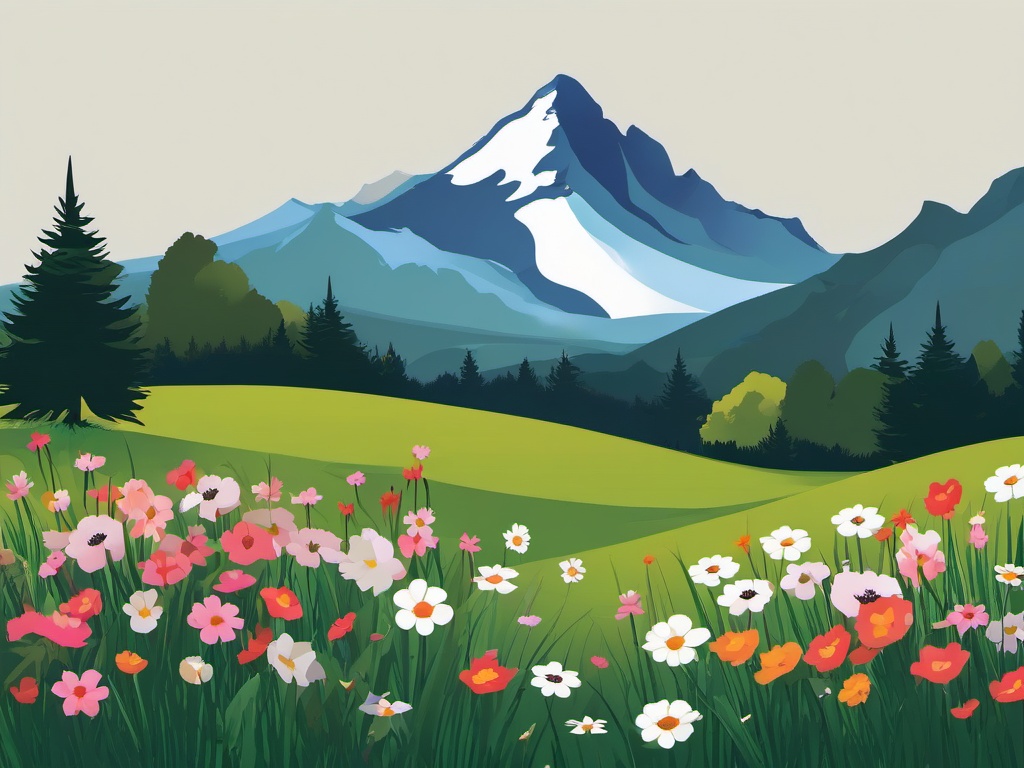 Mountain Meadow Blossoms clipart - Blossoms in a mountain meadow, ,vector color clipart,minimal