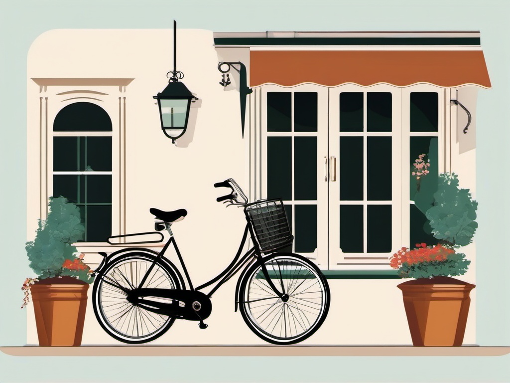 Bike Clipart - A vintage cruiser bike leaning against a charming European cafe, an idyllic scene from a picturesque town.  color clipart, minimalist, vector art, 