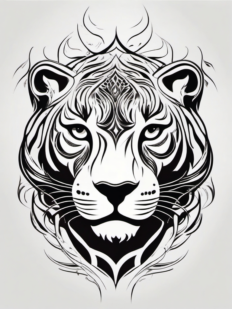 Abstract panther flames tattoo. Fiery passion of the jungle.  minimalist black white tattoo style