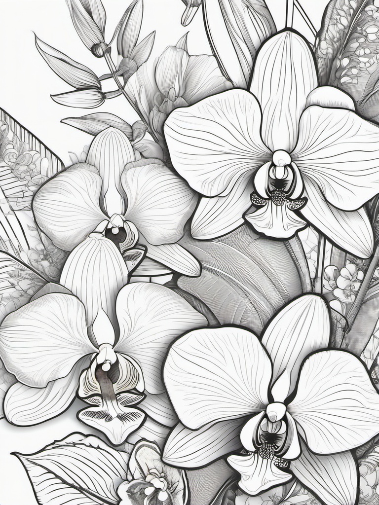 Floral Orchids - Exotic blooms with intricate designs.  outling,coloring pages,black and whit