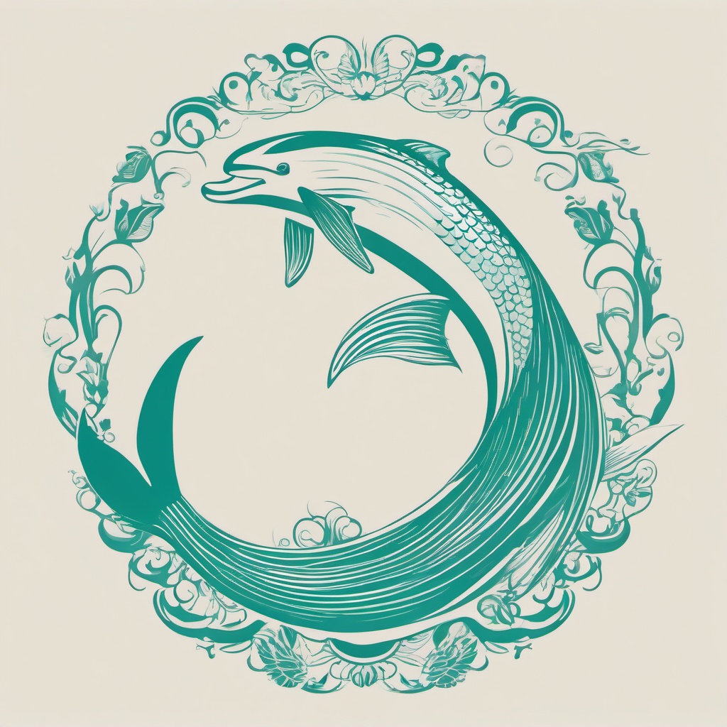 Mermaid clipart - mermaid with a dolphin jumping beside her  color,minimalist,vector clipart