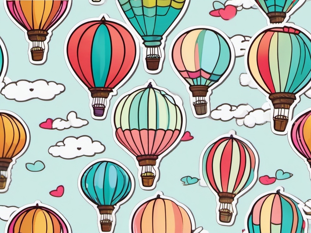 Kawaii Hot Air Balloon sticker- Up in the Sky Whimsy, , color sticker vector art