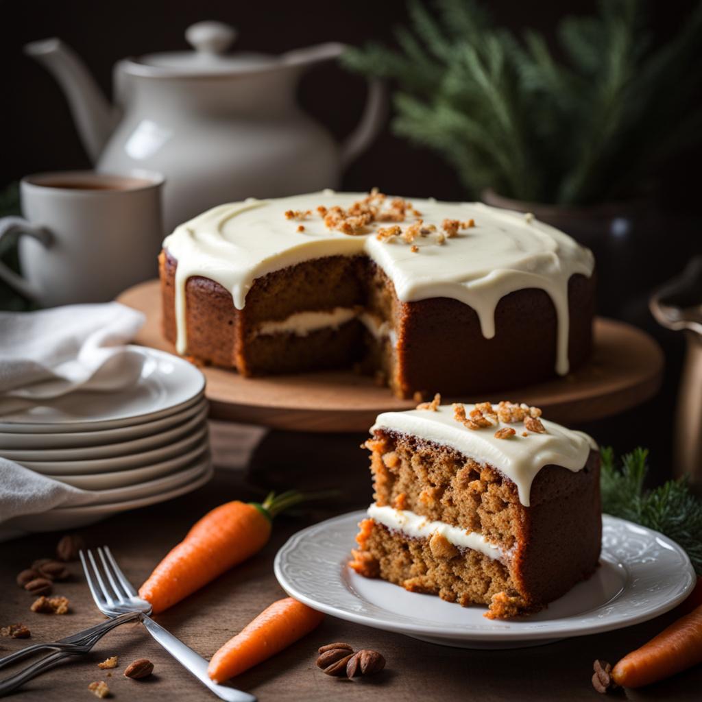 moist carrot cake with cream cheese frosting, relished at a cozy family gathering. 