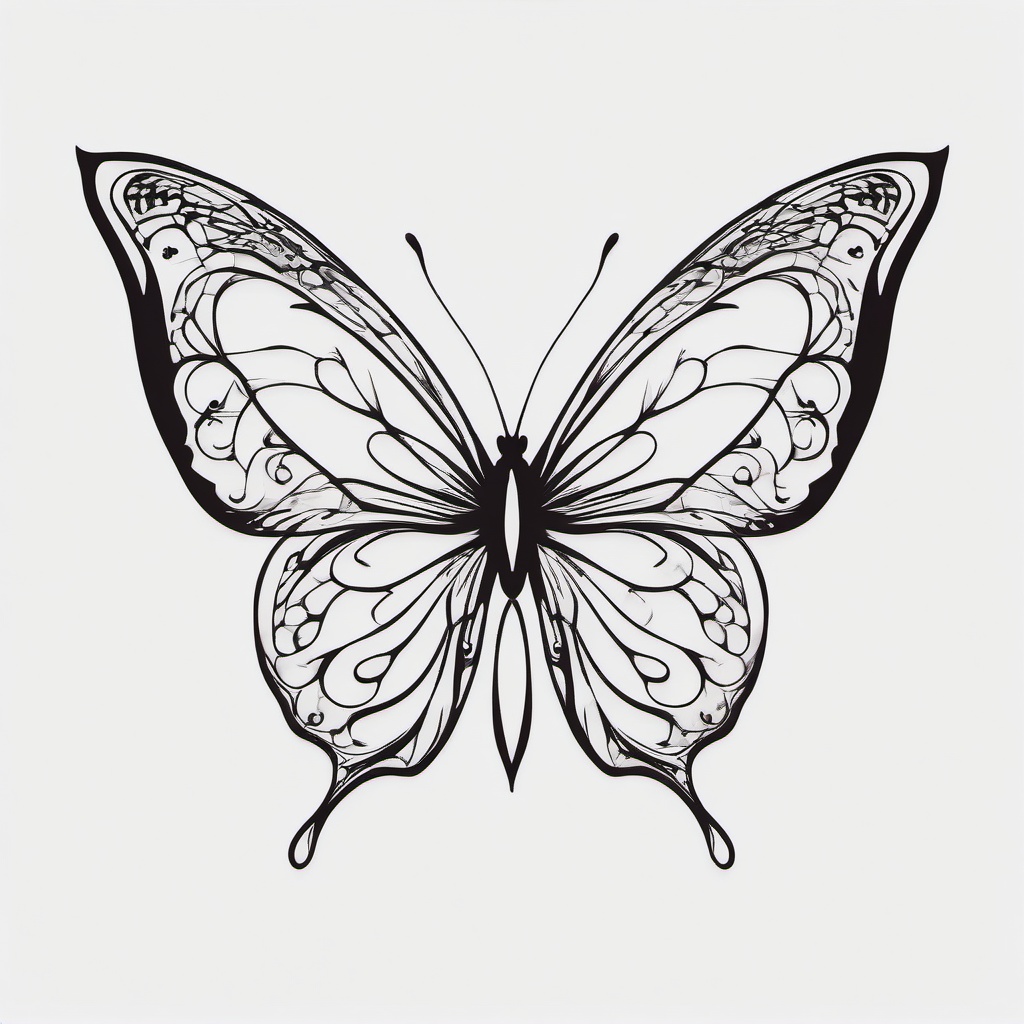 butterfly silhouette tattoo  simple color tattoo, minimal, white background