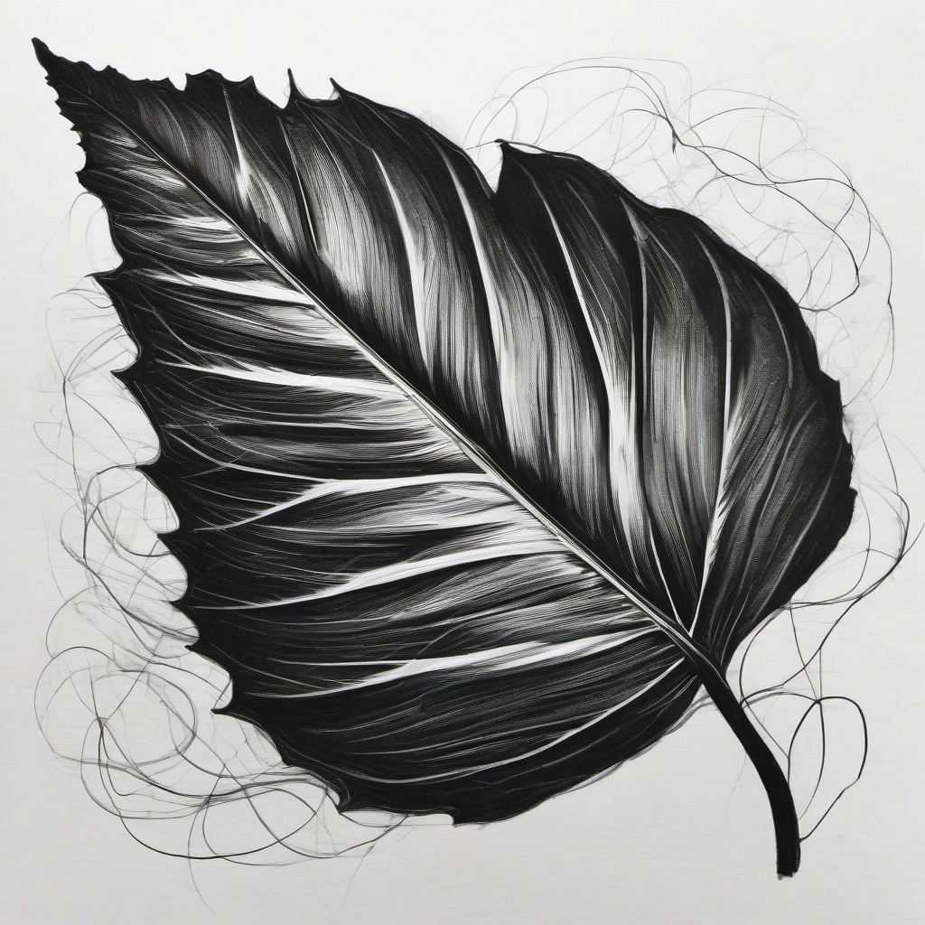 drawing of a leaf in a mystical setting  minimal rough sketch scribbles,doodles,black and white