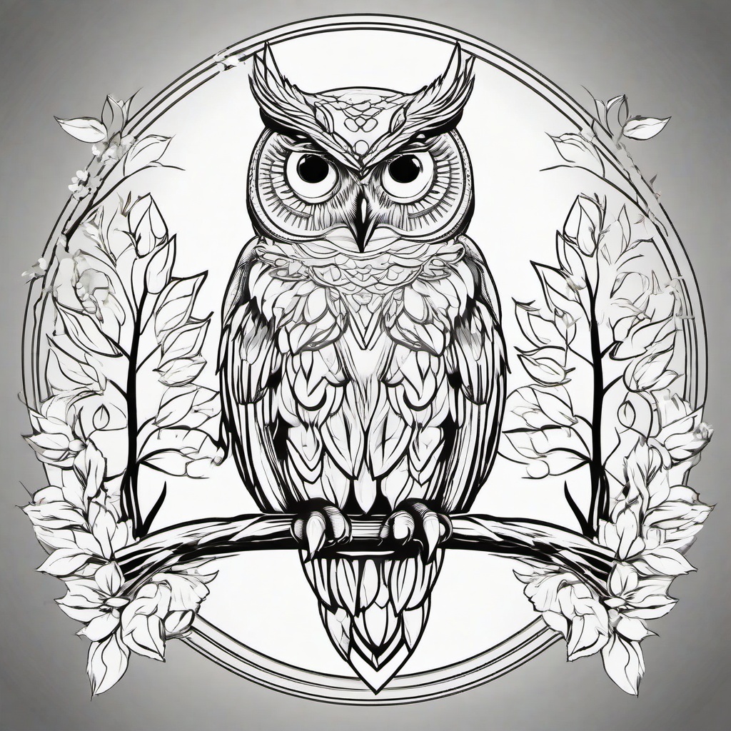 Outline Owl Tattoo Drawing - Showcase the elegance of owls with an outline drawing-style owl tattoo.  simple color tattoo,vector style,white background