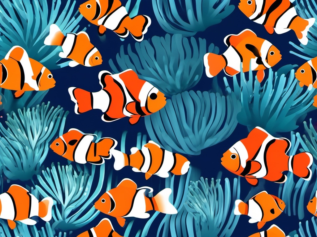 Clownfish Clipart - Clownfish swimming among the colorful anemones , minimal, 2d