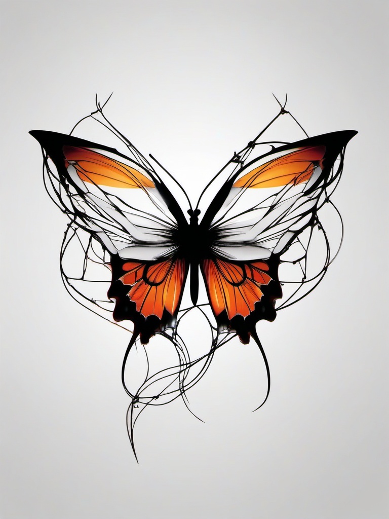 butterfly barbed wire tattoo  simple color tattoo, minimal, white background