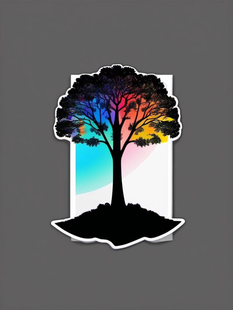 Tree Silhouette Sticker - Silhouetted tree against a colorful background, ,vector color sticker art,minimal