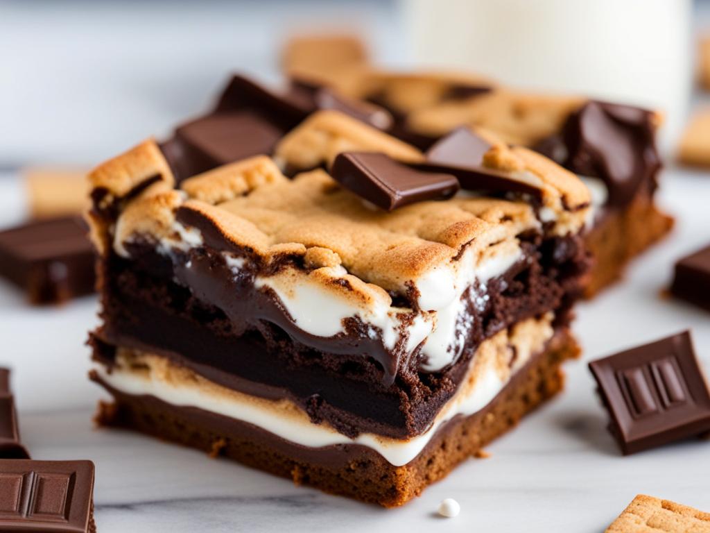 s'mores brownies combining graham crackers, marshmallows, and chocolate. 