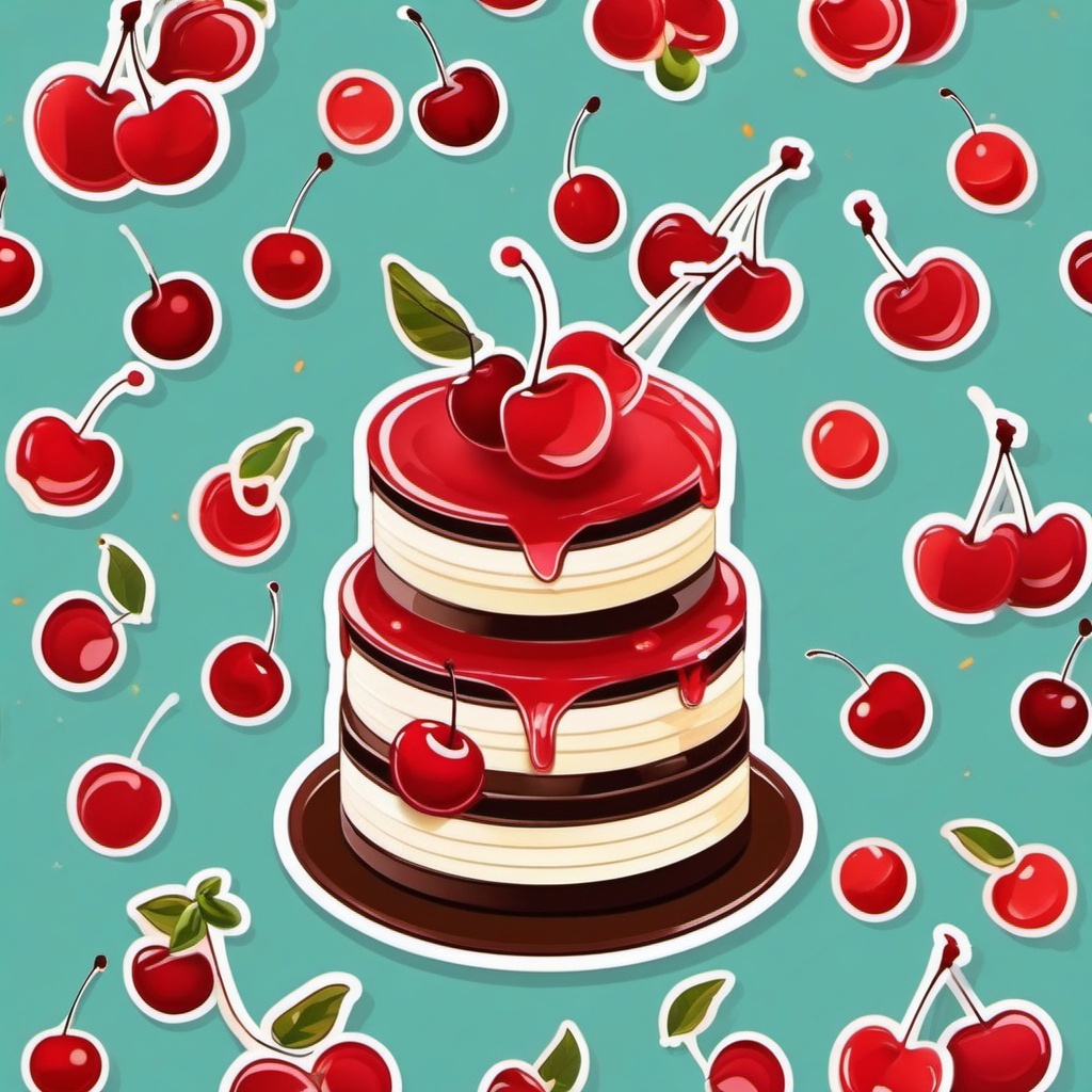 Cake with Cherry on Top Sticker - Delicious cake with a cherry on top, ,vector color sticker art,minimal