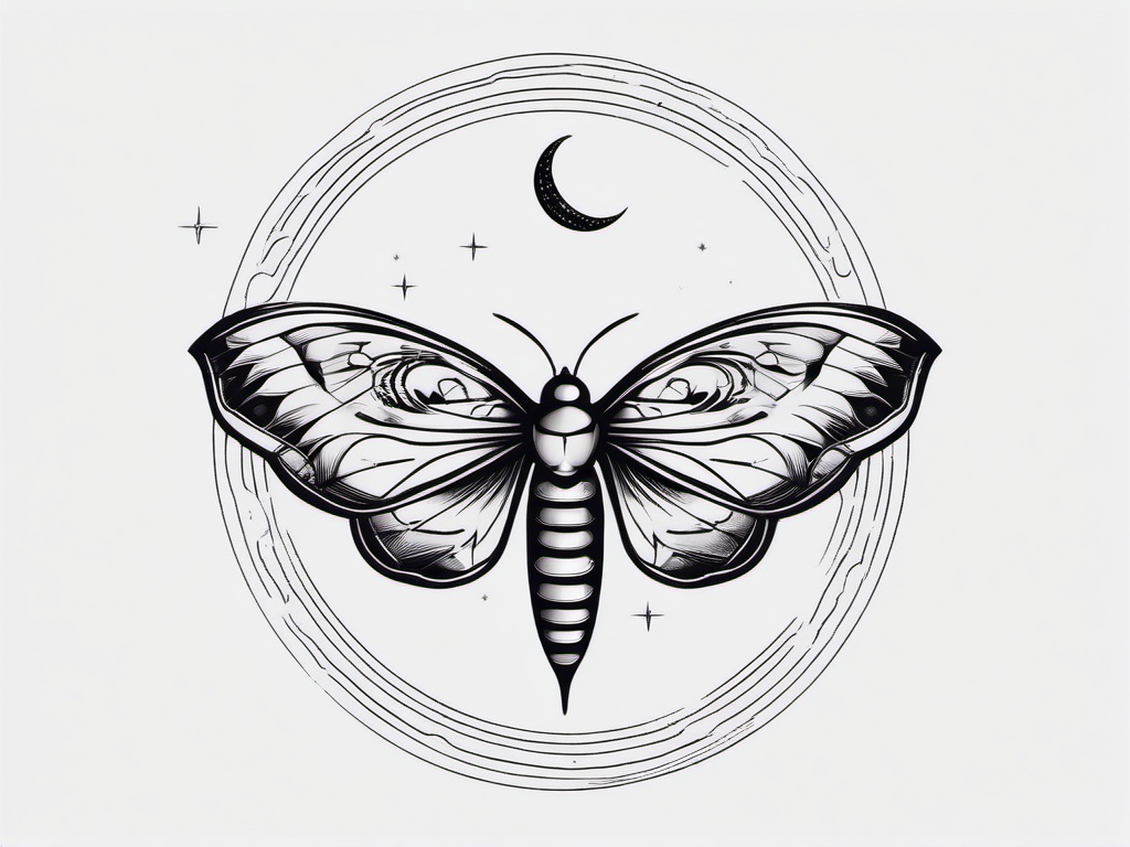 Moth and Moon Tattoo - Tattoo featuring a moth and moon motif.  simple vector tattoo,minimalist,white background