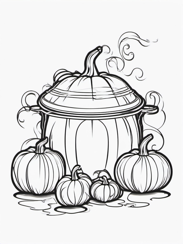 Pumpkin with Cauldron Coloring Pages - Cauldron Bubbling Next to Pumpkins  minimal black outline printable sheet, coloring page