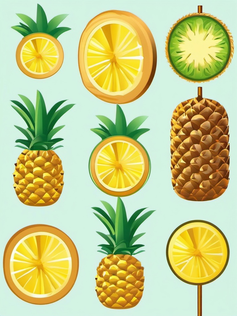 Pineapple Slices on Skewers Clipart - Pineapple slices on skewers for grilling.  color vector clipart, minimal style