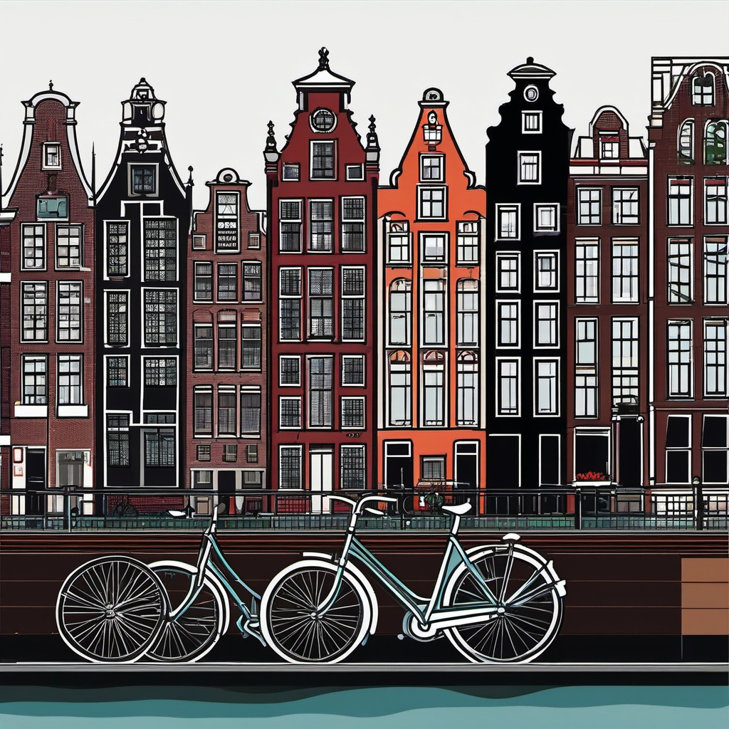 Amsterdam clipart - Rijksmuseum and Amsterdam canals, ,color clipart vector style