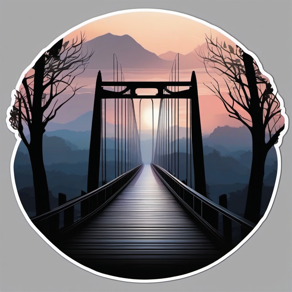 Foggy bridge at dawn sticker- Mystical and serene, , sticker vector art, minimalist design