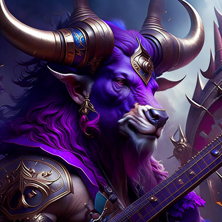 minotaur bard, blending power and artistry to inspire allies and strike fear into enemies. 