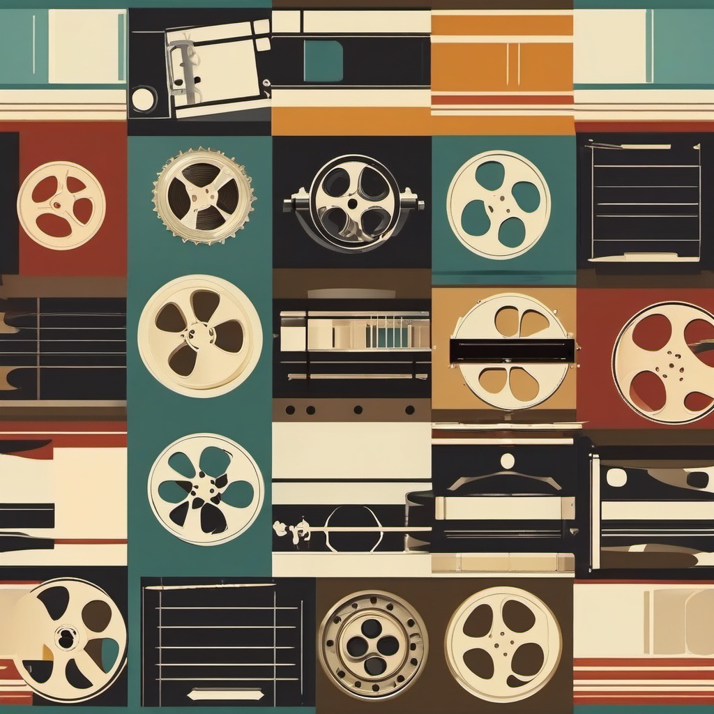 Reel Clipart - Old film reel rolling as a classic movie plays.  color clipart, minimalist, vector art, 