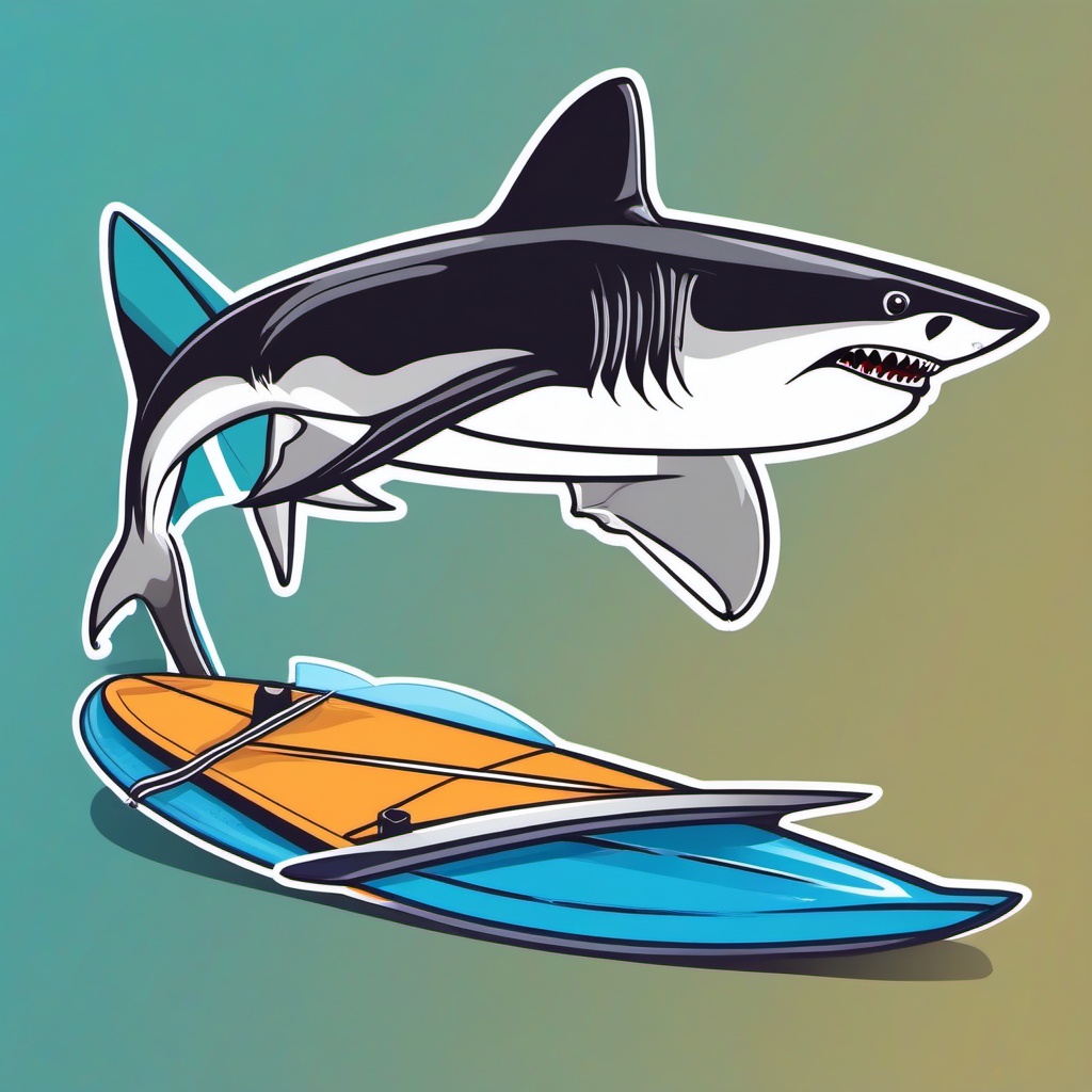 Shark clipart - shark with a surfboard in the background  