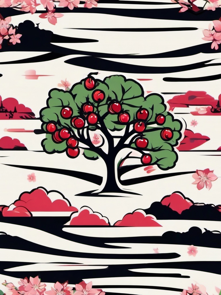 cherry tree tattoo  simple vector color tattoo