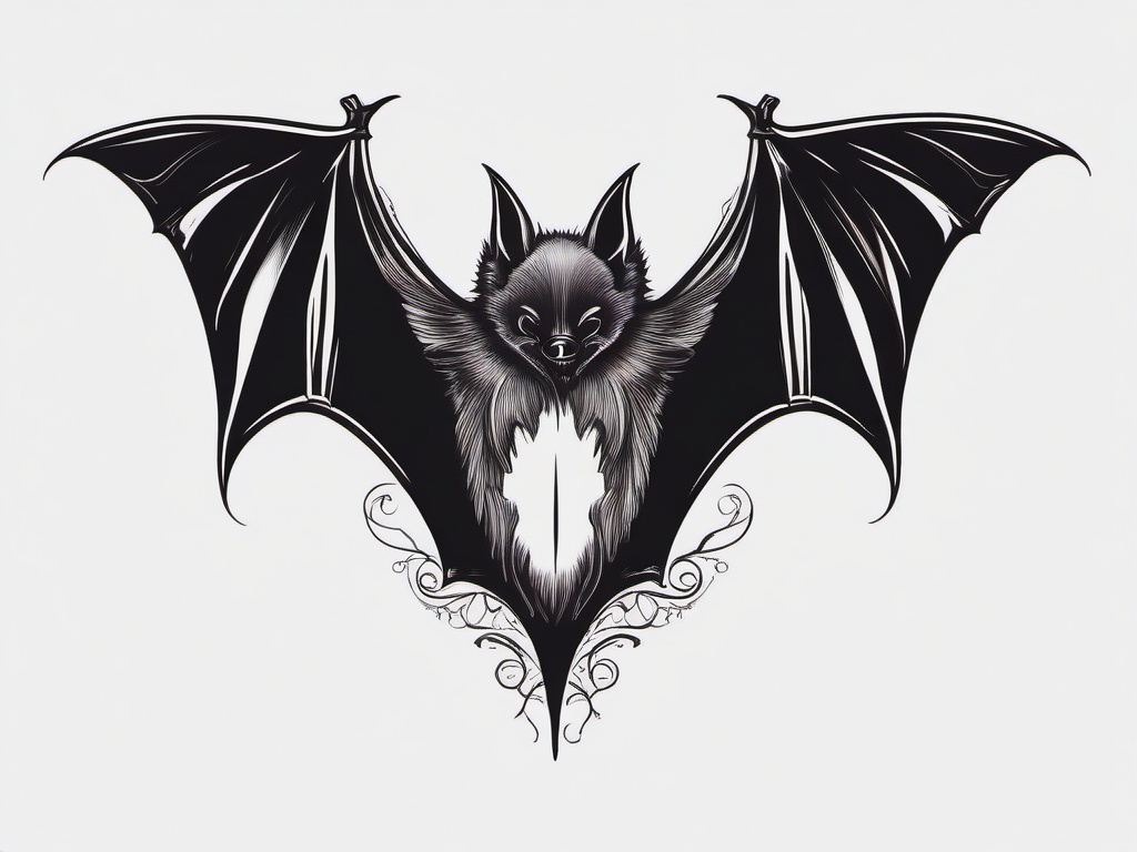 Bat Hanging Upside Down Tattoo-Mystical and whimsical tattoo design featuring a bat hanging upside down.  simple color tattoo,white background